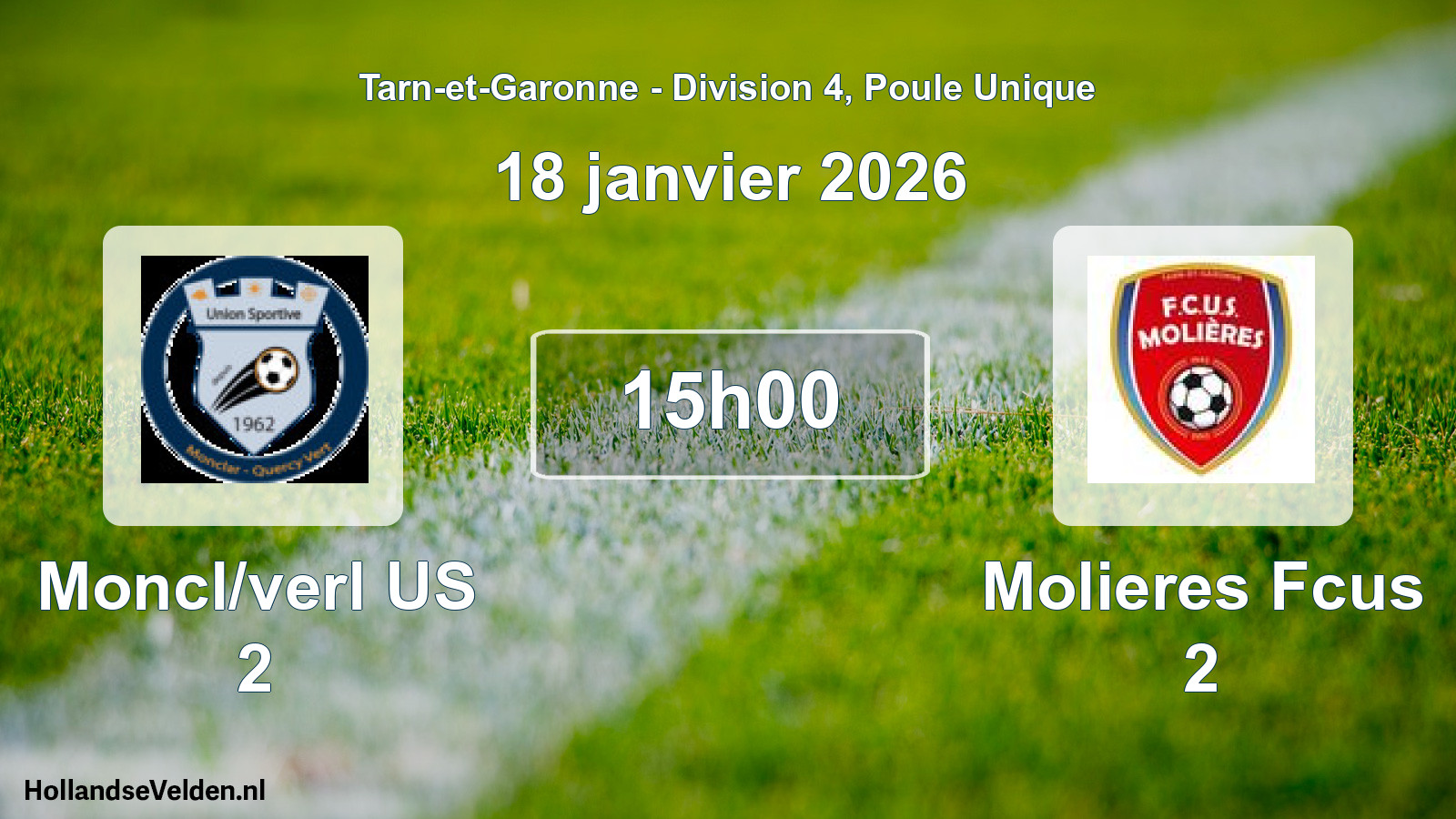 Match programmé: Moncl/verl US 2 - Molieres Fcus 2 (18 janvier 2026)