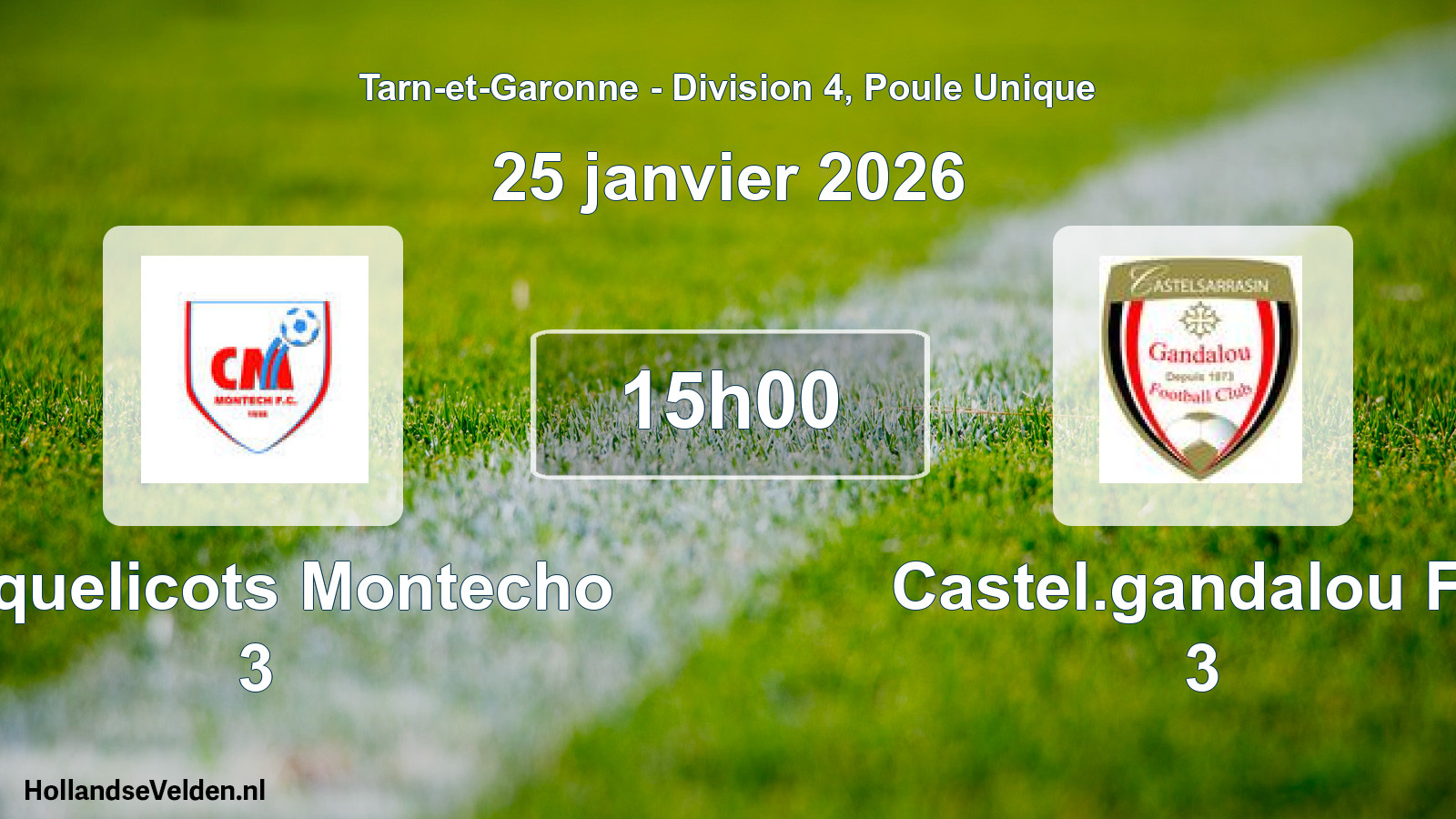Match programmé: Coquelicots Montecho 3 - Castel.gandalou FC 3 (25 janvier 2026)