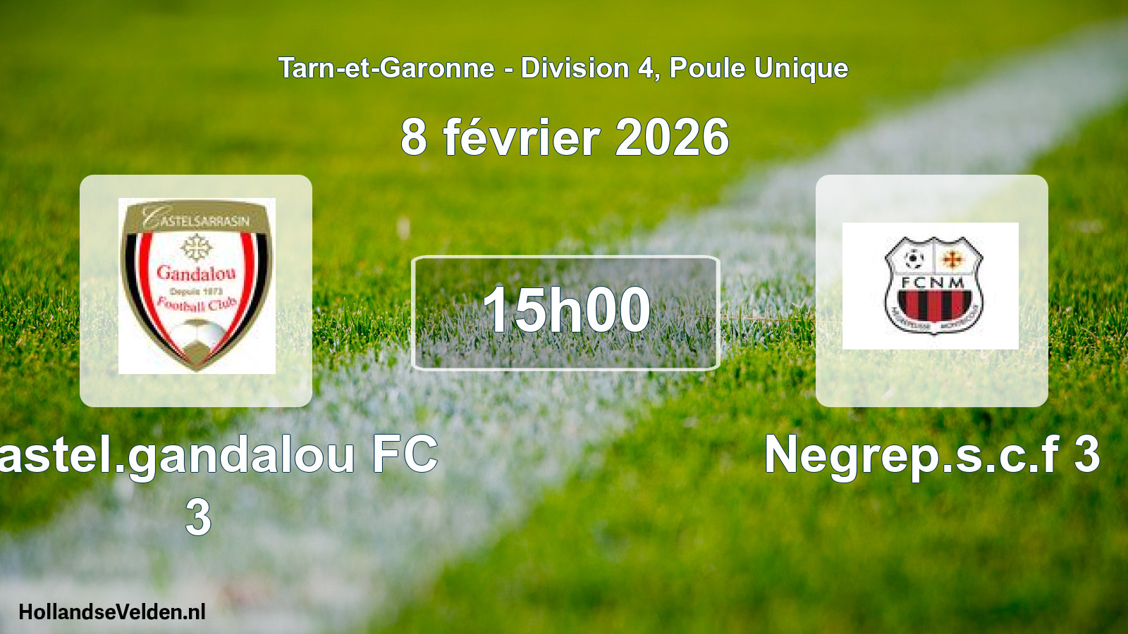 Match programmé: Castel.gandalou FC 3 - Negrep.s.c.f 3 (8 février 2026)