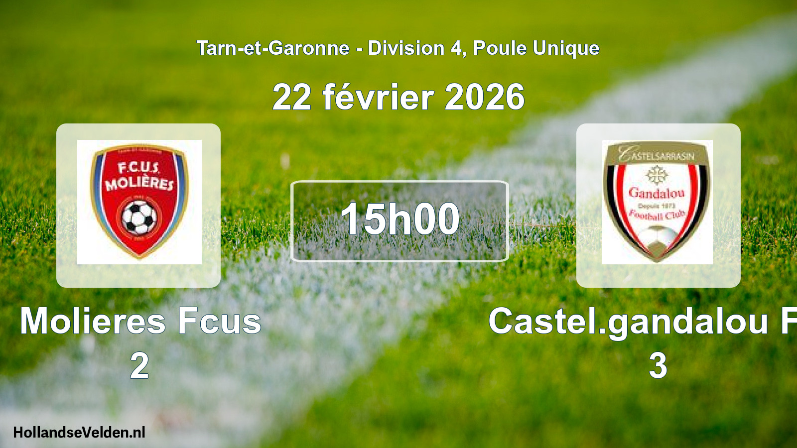 Match programmé: Molieres Fcus 2 - Castel.gandalou FC 3 (22 février 2026)