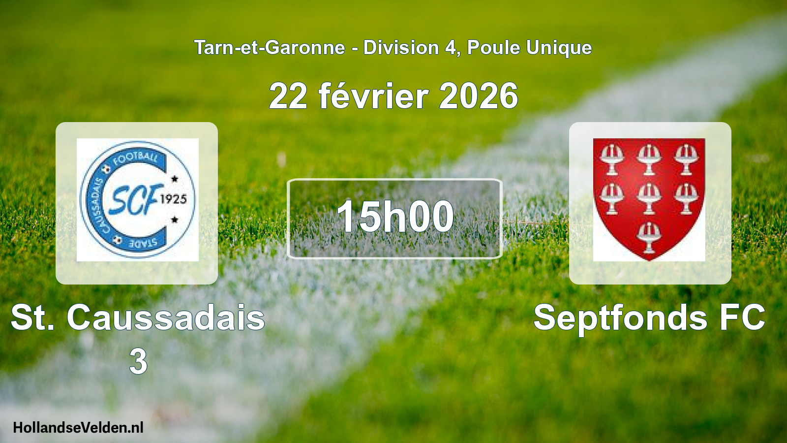 Match programmé: St. Caussadais 3 - Septfonds FC (22 février 2026)