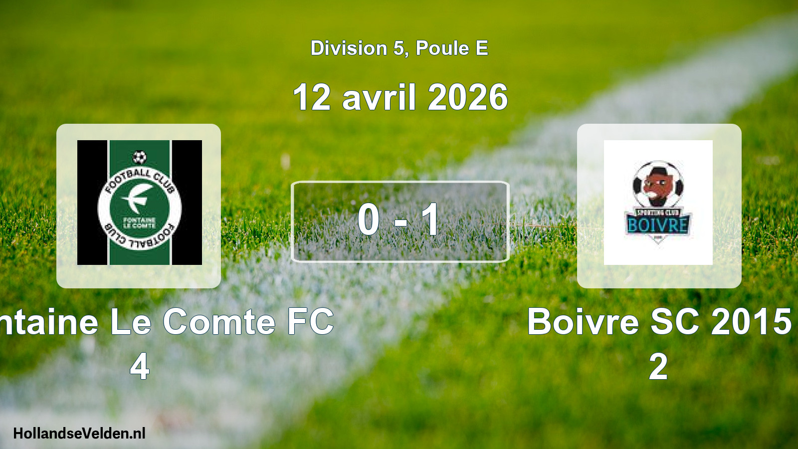 Total number of matches played: Fontaine Le Comte FC 4 - Boivre SC 2015 2 0 - 1 (12 April 2026)