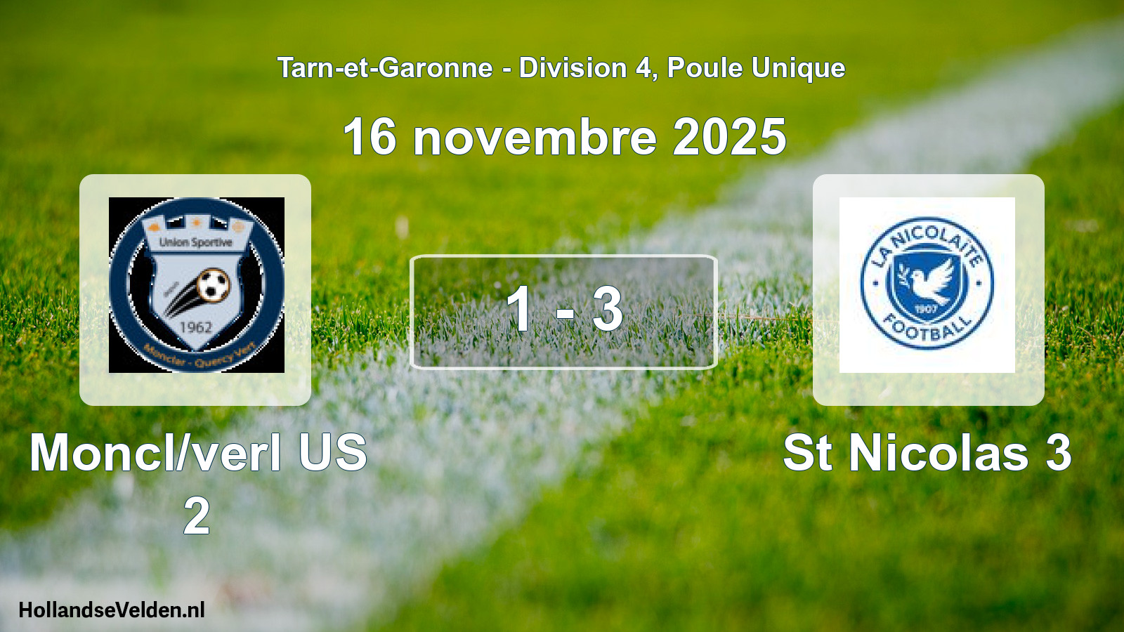 Match joué: Moncl/verl US 2 - St Nicolas 3 1 - 3 (16 novembre 2025)