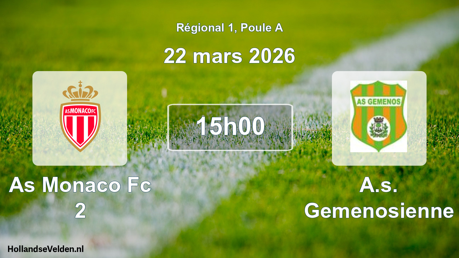 Geplande wedstrijd: As Monaco Fc 2 - A.s. Gemenosienne (22 mars 2026)