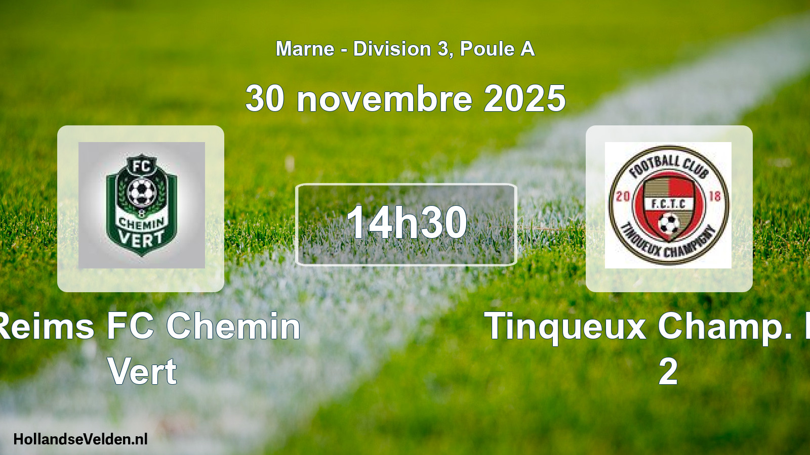 Match programmé: Reims FC Chemin Vert - Tinqueux Champ. FC 2 (30 novembre 2025)