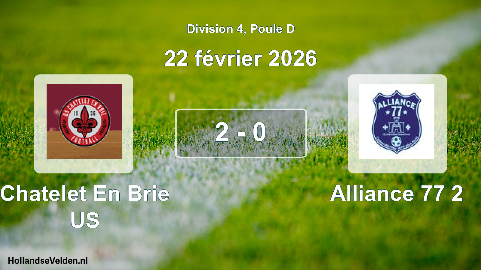 Match joué: Chatelet En Brie US - Alliance 77 2 2 - 0 (22 février 2026)