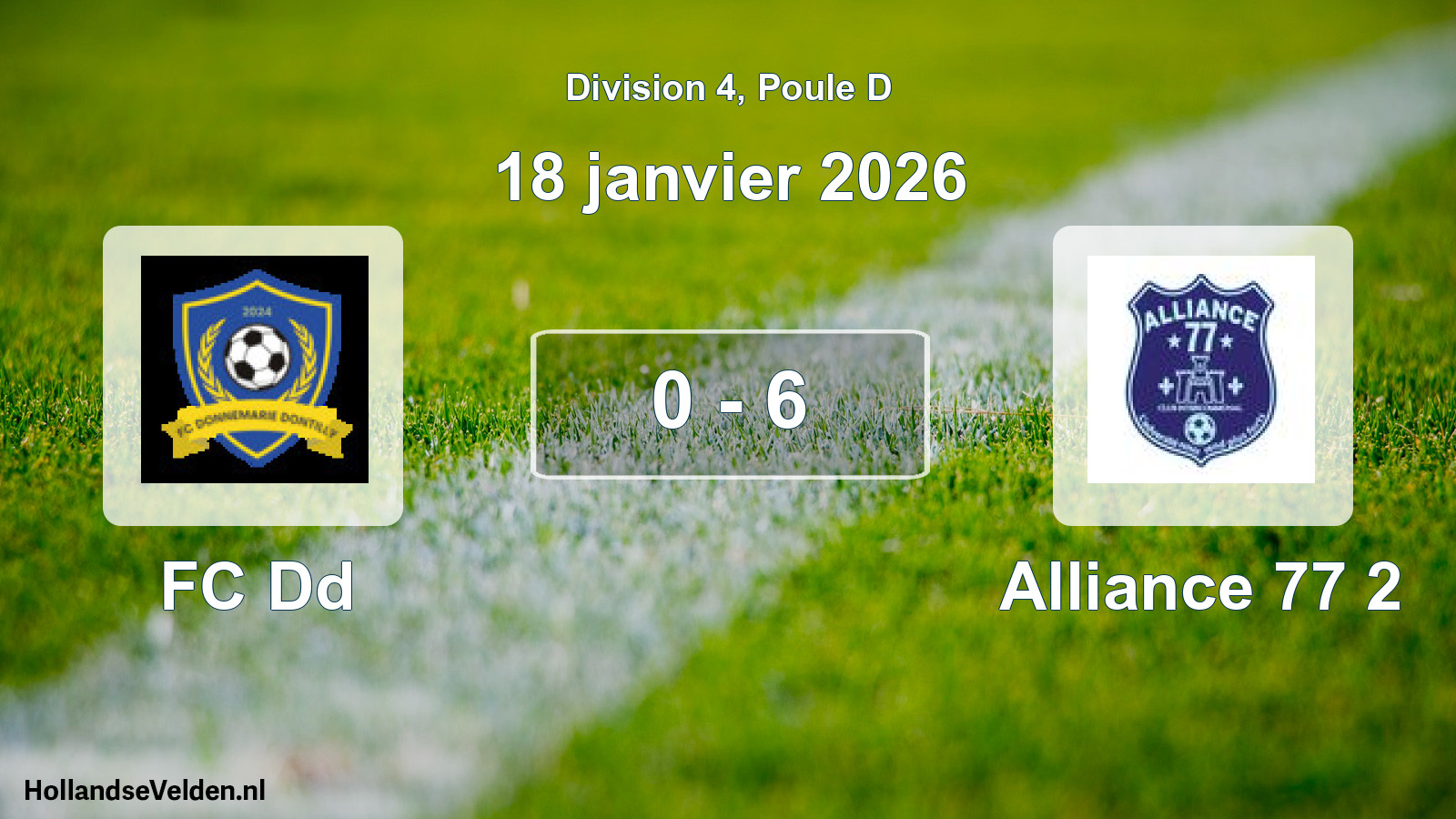 Match joué: FC Dd - Alliance 77 2 0 - 6 (18 janvier 2026)