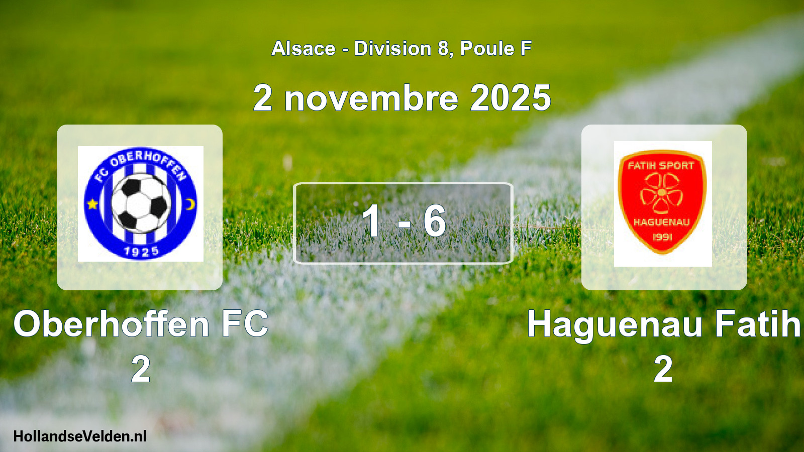 Match joué: Oberhoffen FC 2 - Haguenau Fatih 2 1 - 6 (2 novembre 2025)