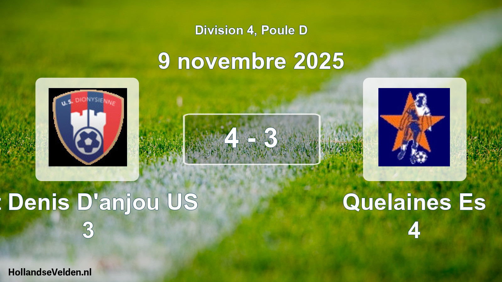 Match joué: St Denis D'anjou US 3 - Quelaines Es 4 4 - 3 (9 novembre 2025)