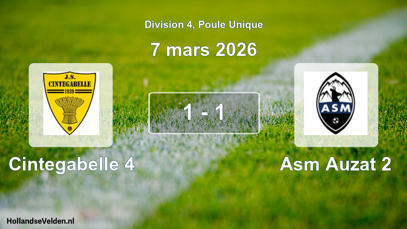 Match joué: Cintegabelle 4 - Asm Auzat 2 1 - 1 (7 mars 2026)