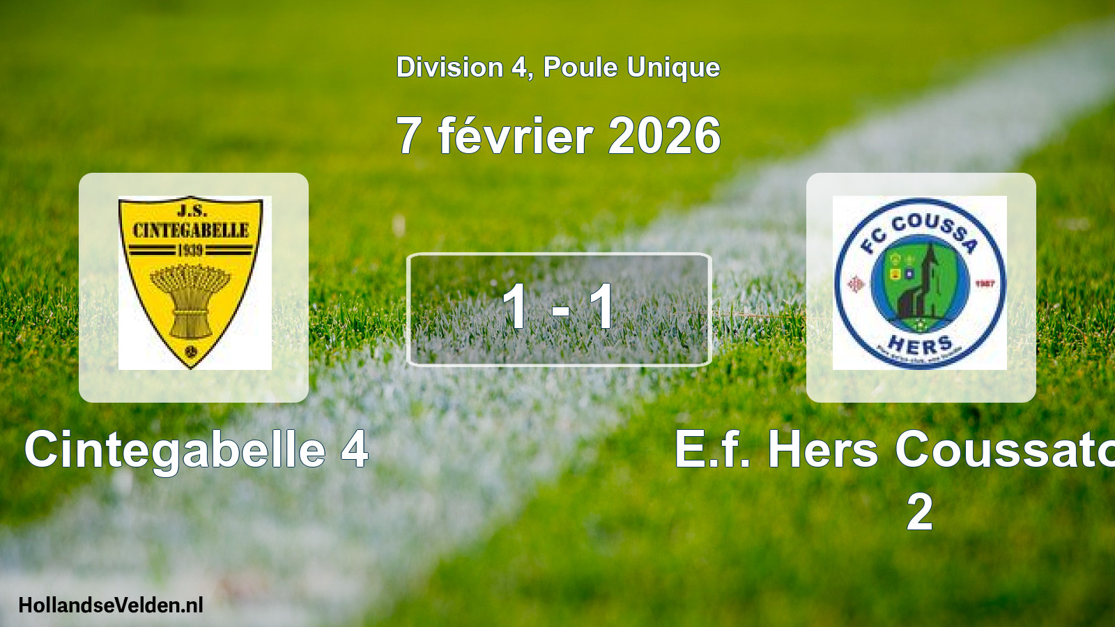 Gespeelde wedstrijd: Cintegabelle 4 - E.f. Hers Coussatois 2 1 - 1 (7 februari 2026)