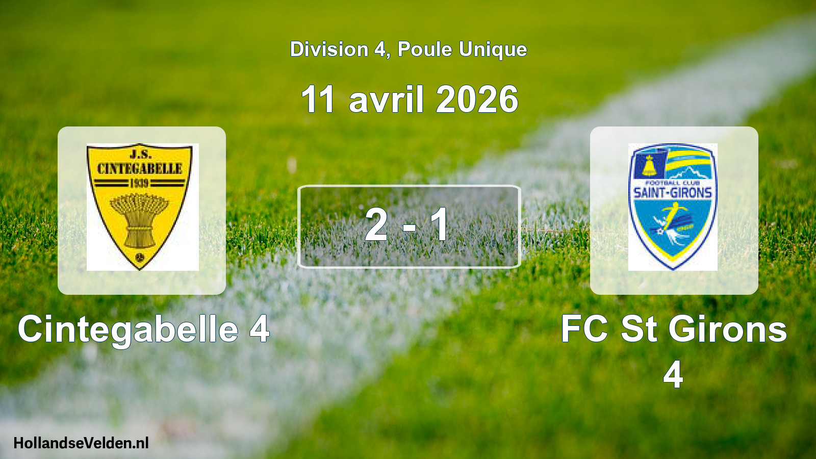 Match joué: Cintegabelle 4 - FC St Girons 4 2 - 1 (11 avril 2026)