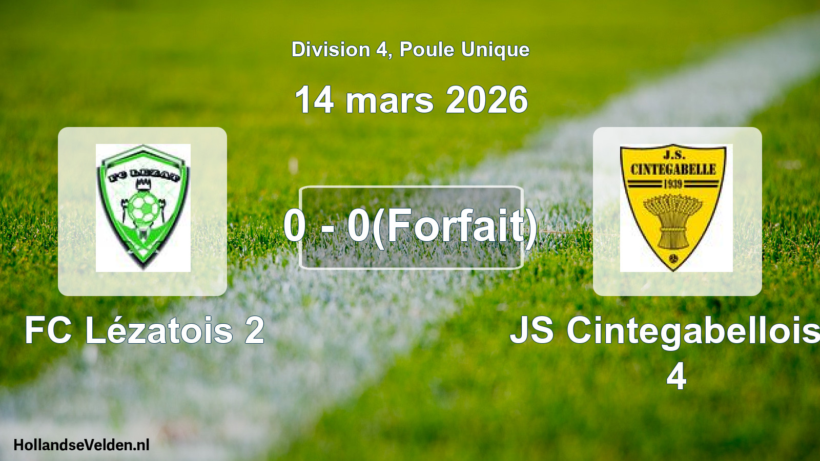 Total number of matches played: FC Lézatois 2 - JS Cintegabelloise 4 0 - 0(Forfait) (14 March 2026)