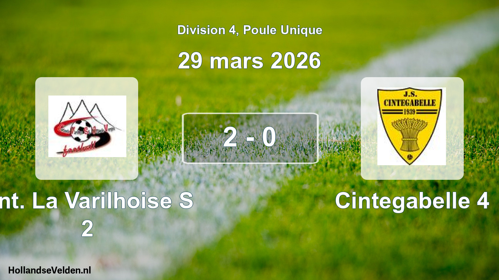 Gespeelde wedstrijd: Ent. La Varilhoise S 2 - Cintegabelle 4 2 - 0 (29 maart 2026)