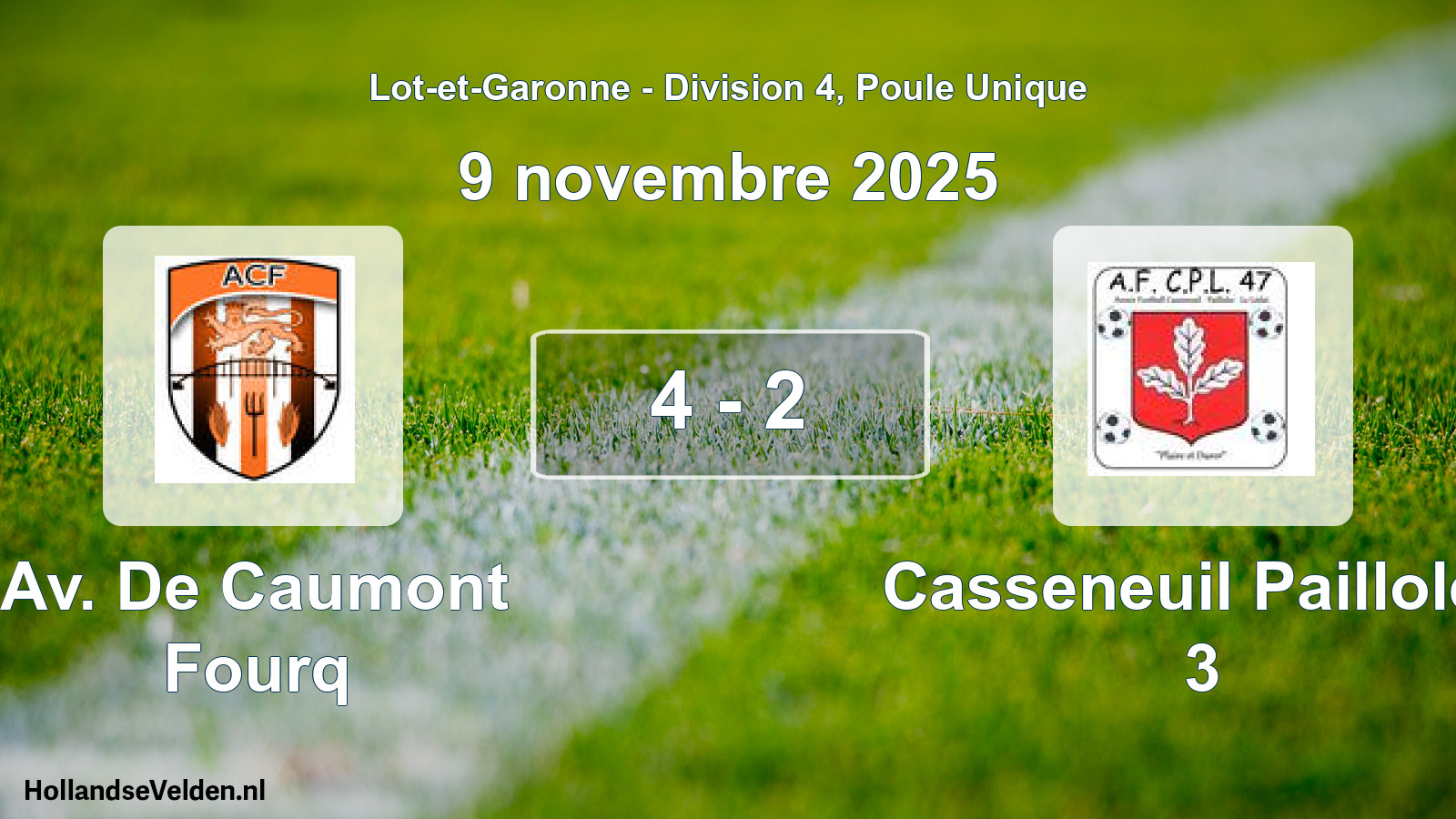 Gespeelde wedstrijd: Av. De Caumont Fourq - Casseneuil Pailloles 3 4 - 2 (9 november 2025)
