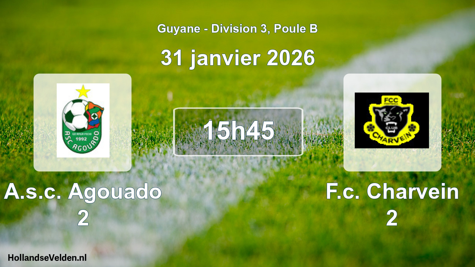 Match programmé: A.s.c. Agouado 2 - F.c. Charvein 2 (31 janvier 2026)