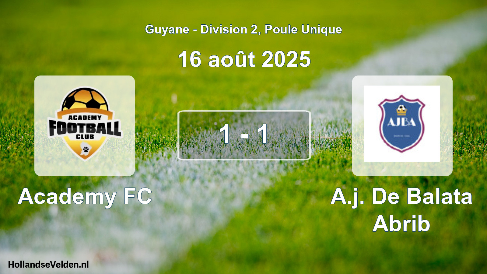 Total number of matches played: Academy FC - A.j. De Balata Abrib 1 - 1 (16 August 2025)