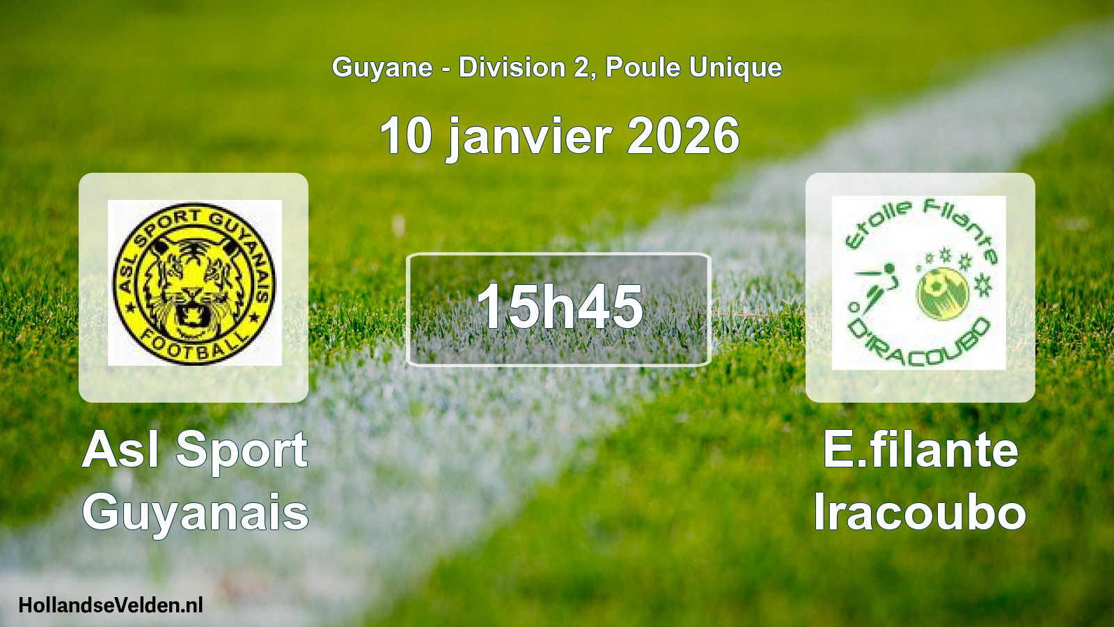 Match programmé: Asl Sport Guyanais - E.filante Iracoubo (10 janvier 2026)