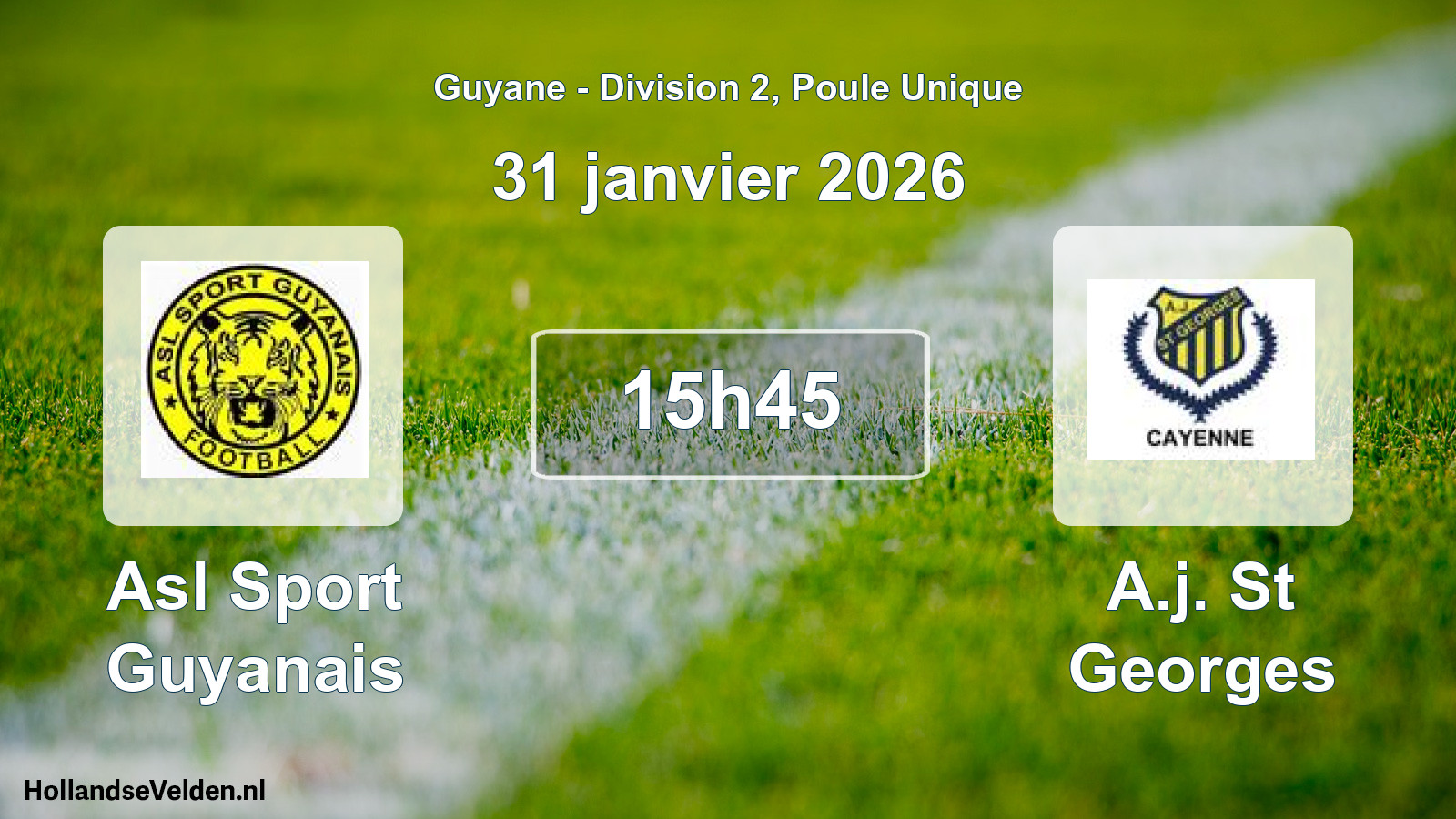 Match programmé: Asl Sport Guyanais - A.j. St Georges (31 janvier 2026)