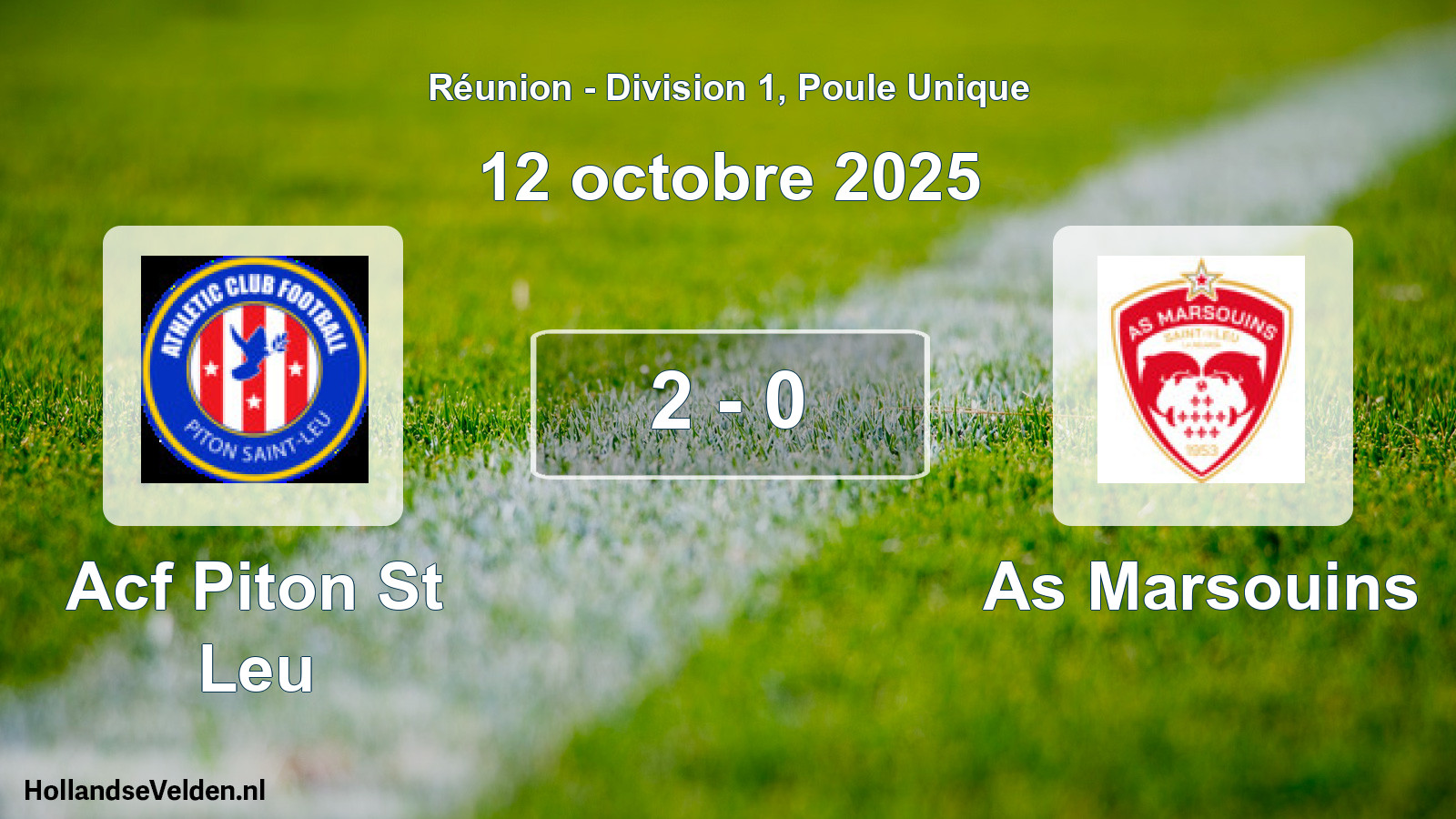 Match joué: Acf Piton St Leu - As Marsouins 2 - 0 (12 octobre 2025)