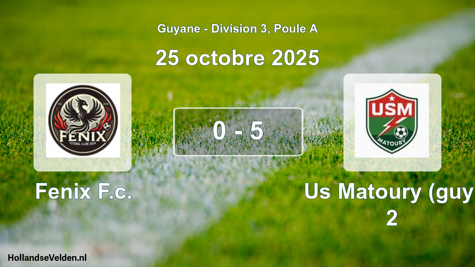 Match joué: Fenix F.c. - Us Matoury (guy) 2 0 - 5 (25 octobre 2025)