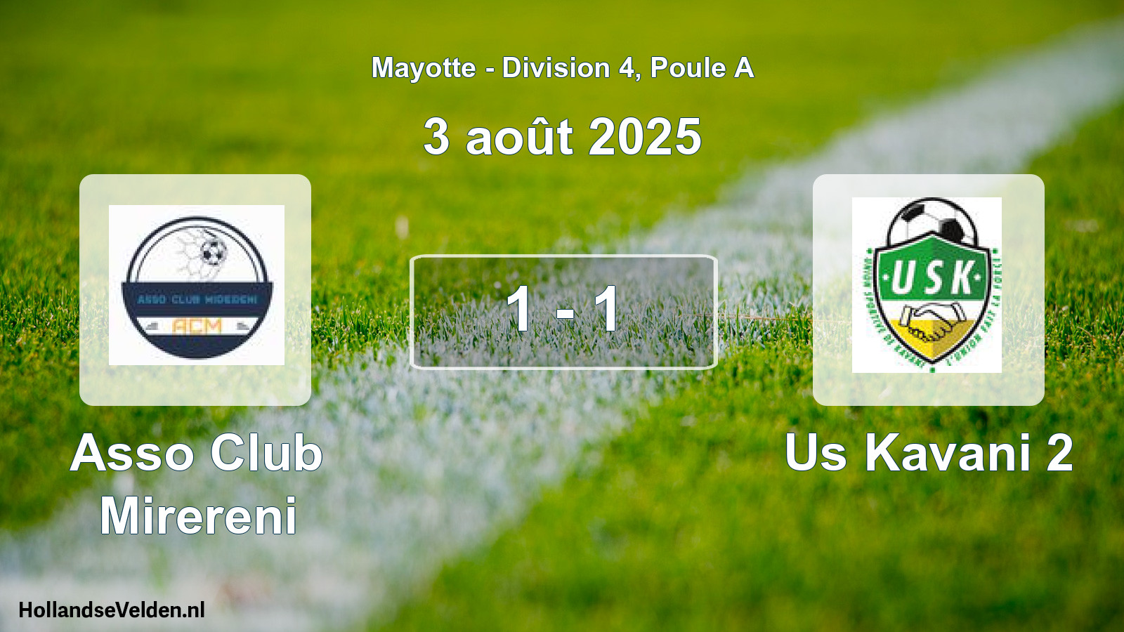 Match joué: Asso Club Mirereni - Us Kavani 2 1 - 1 (3 août 2025)