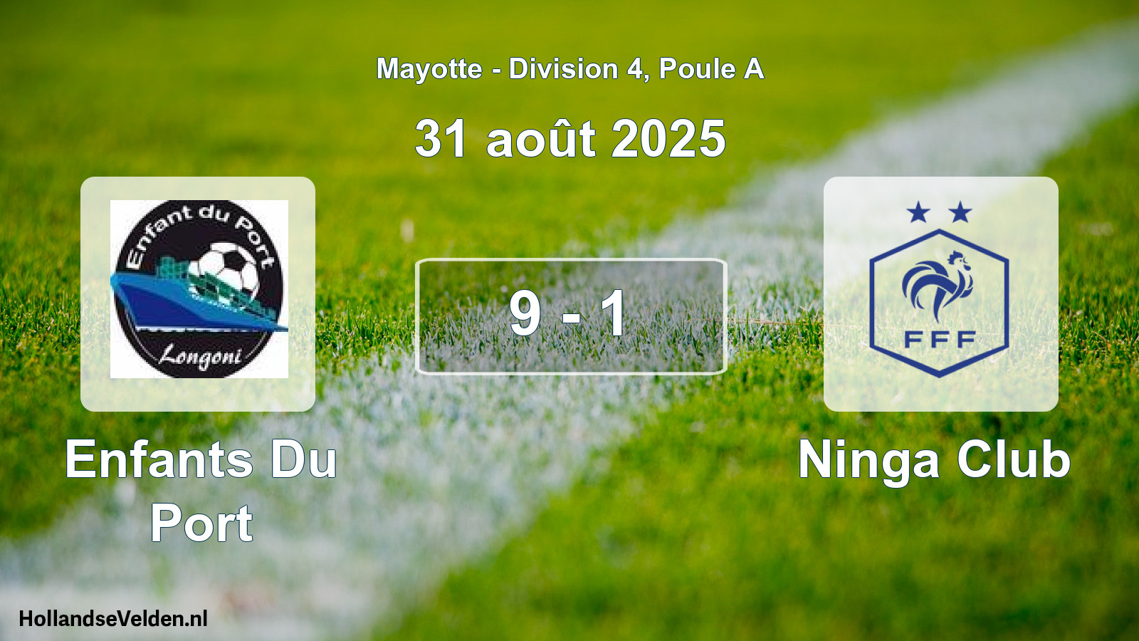 Match joué: Enfants Du Port - Ninga Club 9 - 1 (31 août 2025)