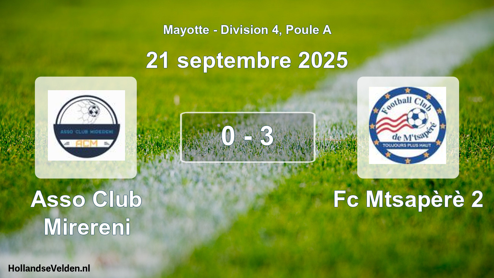 Gespeelde wedstrijd: Asso Club Mirereni - Fc Mtsapèrè 2 0 - 3 (21 september 2025)