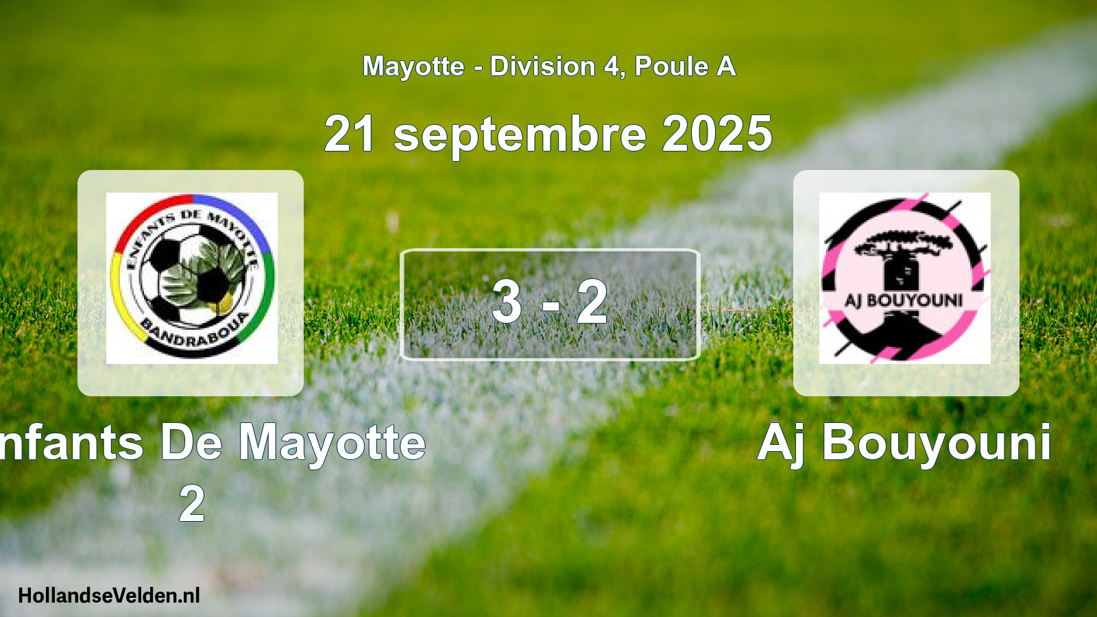 Match joué: Enfants De Mayotte 2 - Aj Bouyouni 3 - 2 (21 septembre 2025)