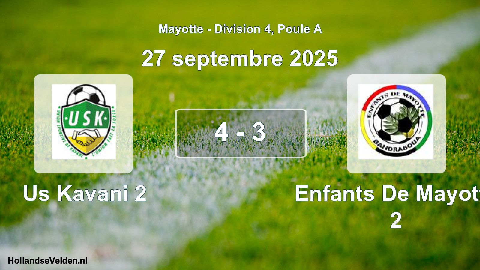 Match joué: Us Kavani 2 - Enfants De Mayotte 2 4 - 3 (27 septembre 2025)