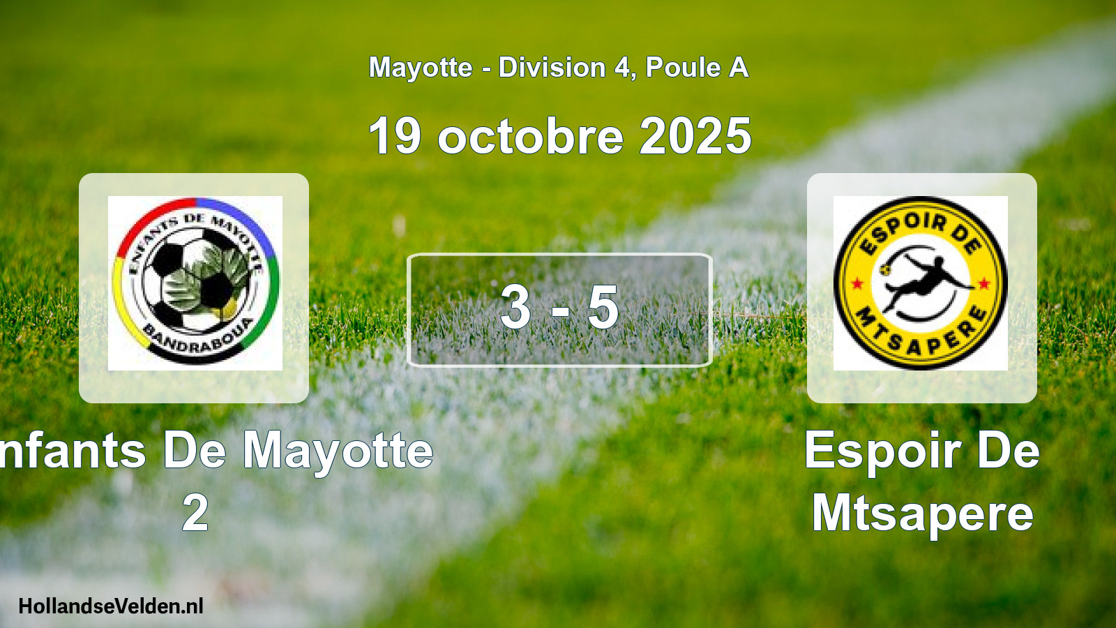 Match joué: Enfants De Mayotte 2 - Espoir De Mtsapere 3 - 5 (19 octobre 2025)