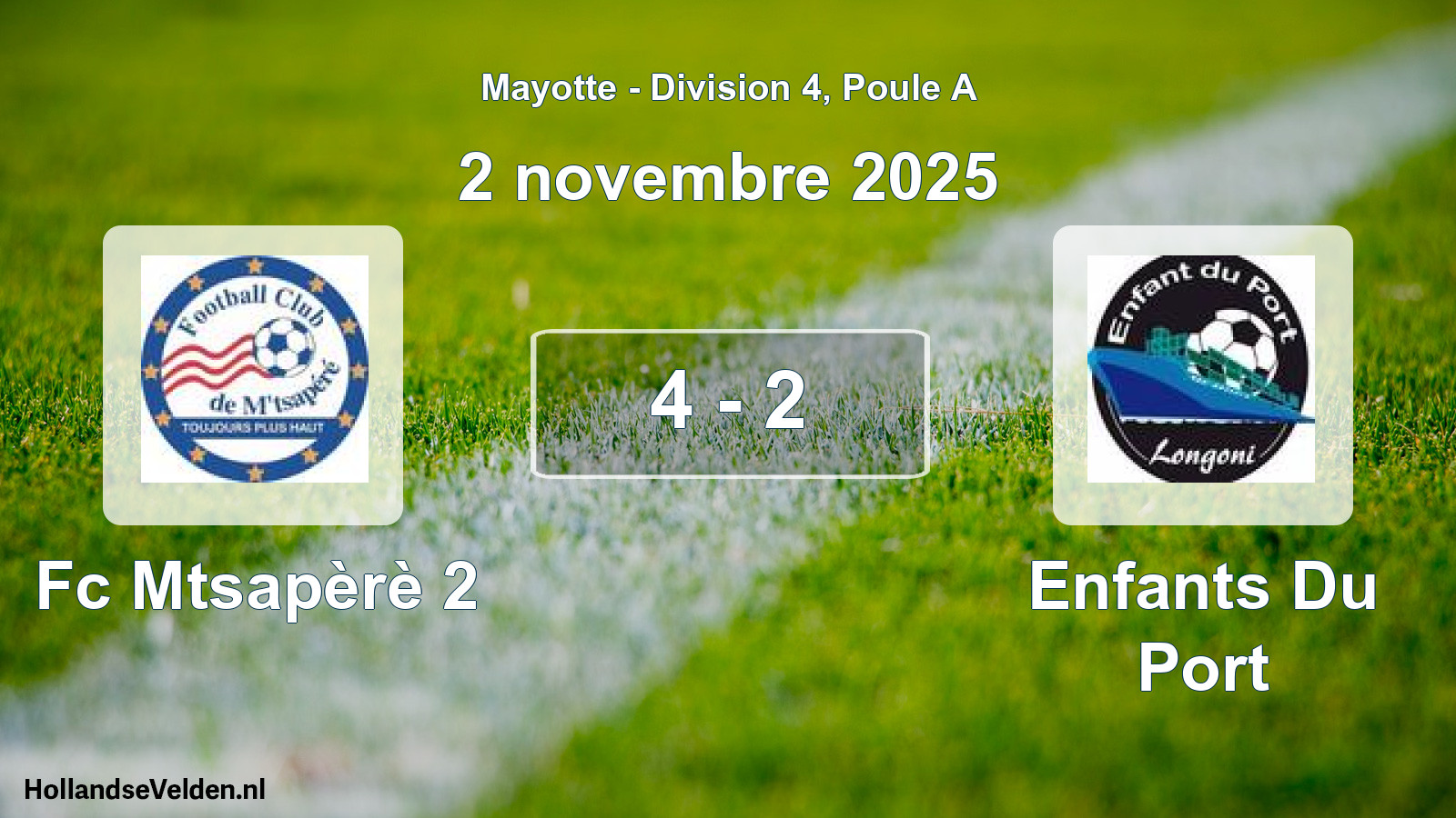 Match joué: Fc Mtsapèrè 2 - Enfants Du Port 4 - 2 (2 novembre 2025)
