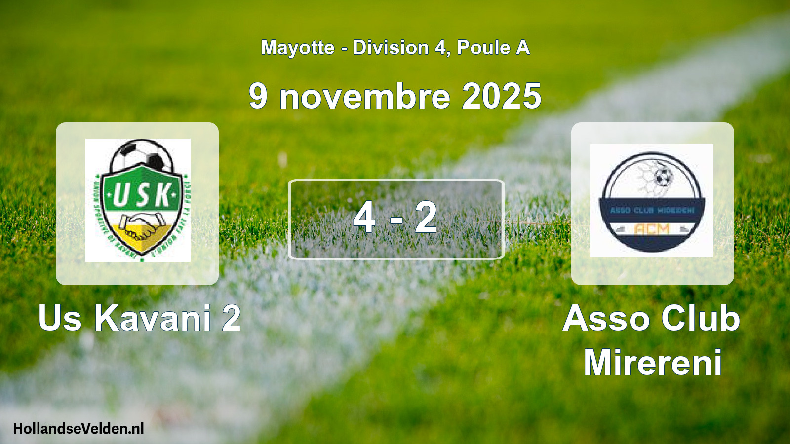 Gespeelde wedstrijd: Us Kavani 2 - Asso Club Mirereni 4 - 2 (9 november 2025)