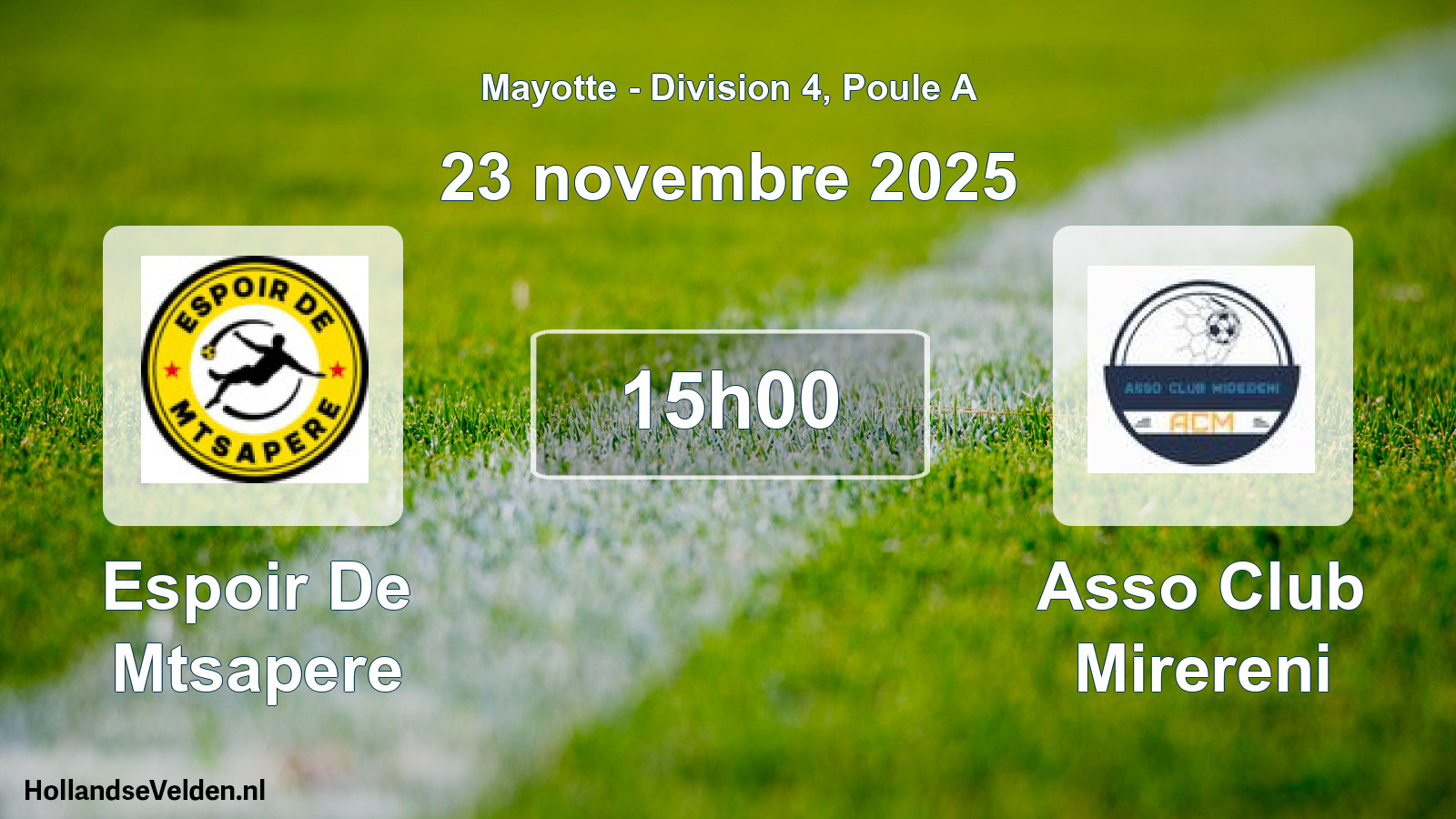 Geplande wedstrijd: Espoir De Mtsapere - Asso Club Mirereni (23 november 2025)