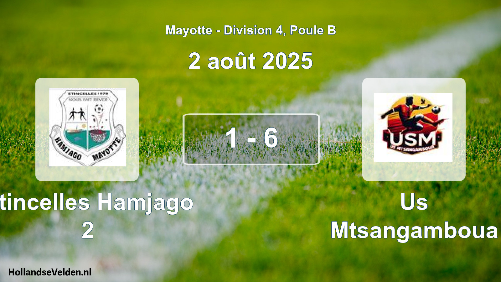 Match joué: Etincelles Hamjago 2 - Us Mtsangamboua 1 - 6 (2 août 2025)