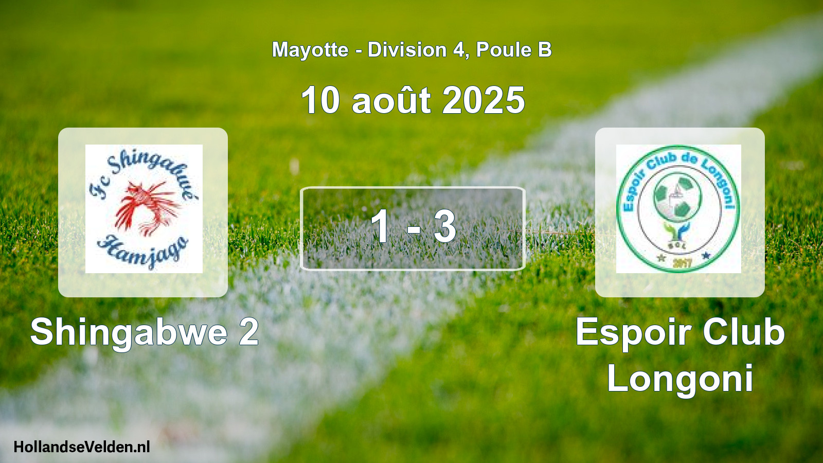 Match joué: Shingabwe 2 - Espoir Club Longoni 1 - 3 (10 août 2025)