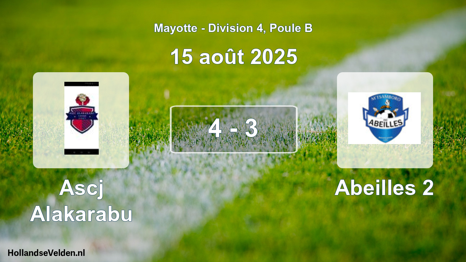 Gespeelde wedstrijd: Ascj Alakarabu - Abeilles 2 4 - 3 (15 augustus 2025)