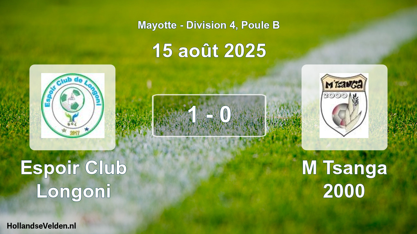 Match joué: Espoir Club Longoni - M Tsanga 2000 1 - 0 (15 août 2025)