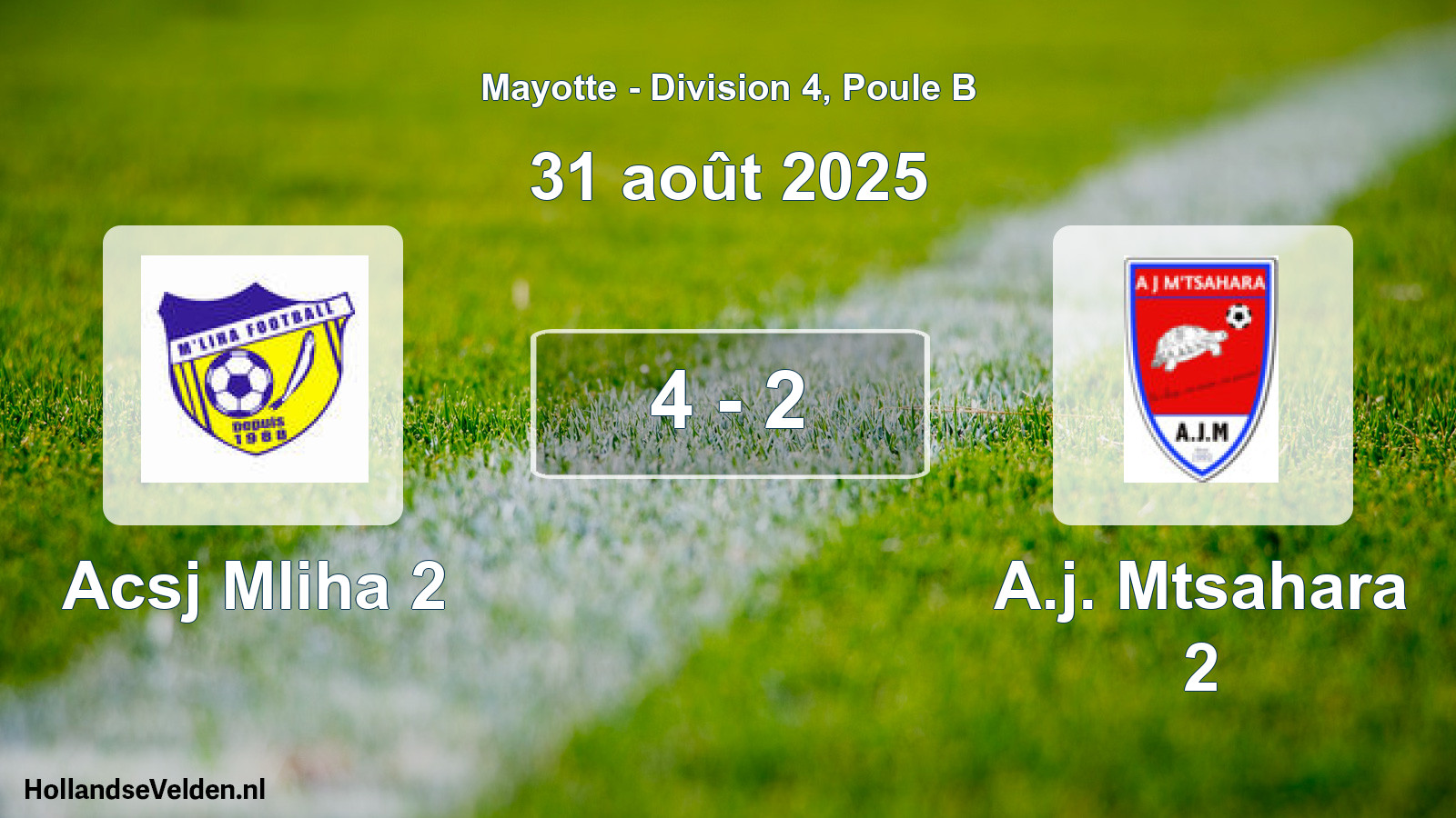 Gespeelde wedstrijd: Acsj Mliha 2 - A.j. Mtsahara 2 4 - 2 (31 augustus 2025)