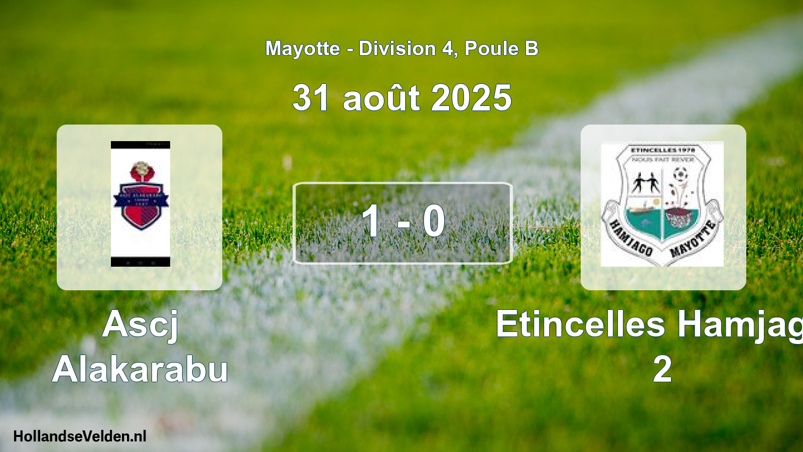 Match joué: Ascj Alakarabu - Etincelles Hamjago 2 1 - 0 (31 août 2025)