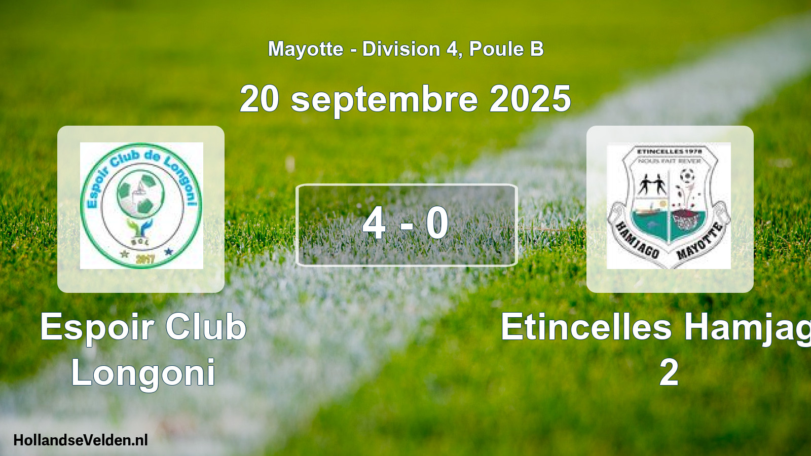 Gespeelde wedstrijd: Espoir Club Longoni - Etincelles Hamjago 2 4 - 0 (20 september 2025)