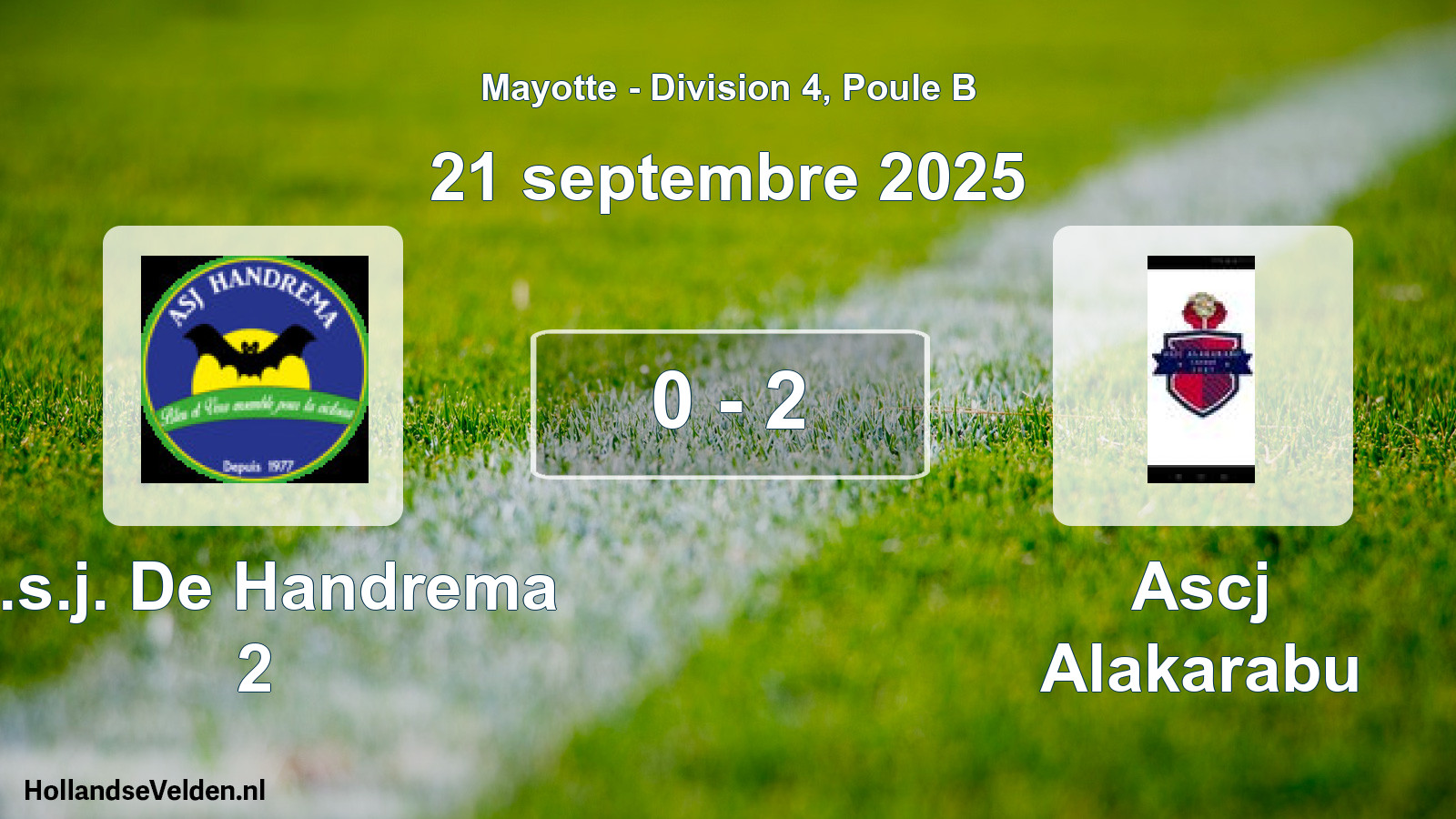 Gespeelde wedstrijd: A.s.j. De Handrema 2 - Ascj Alakarabu 0 - 2 (21 september 2025)