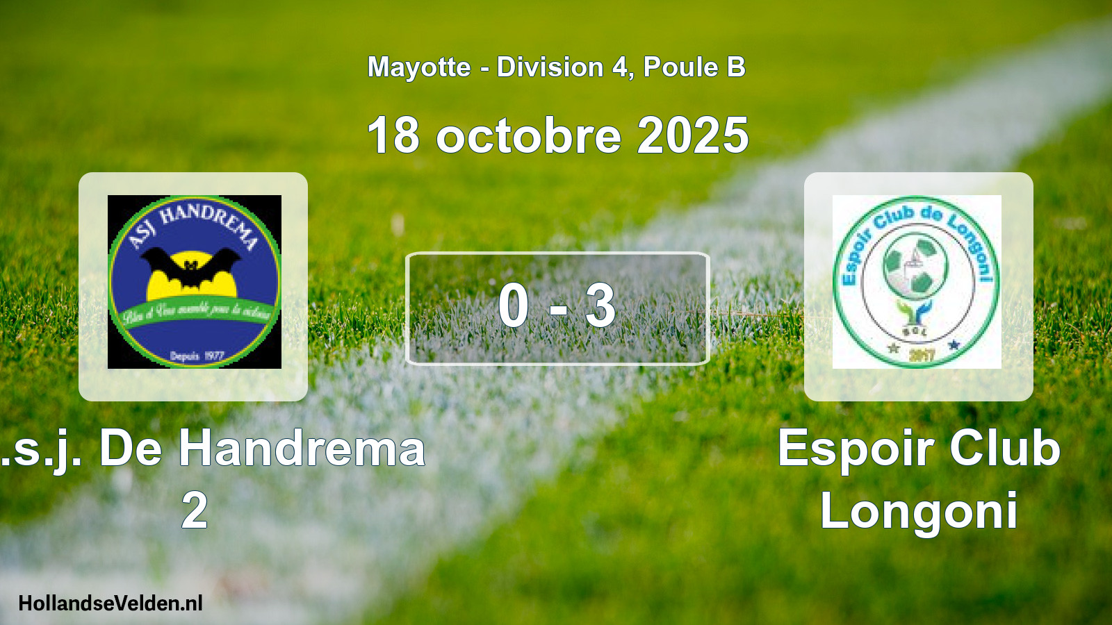 Gespeelde wedstrijd: A.s.j. De Handrema 2 - Espoir Club Longoni 0 - 3 (18 oktober 2025)