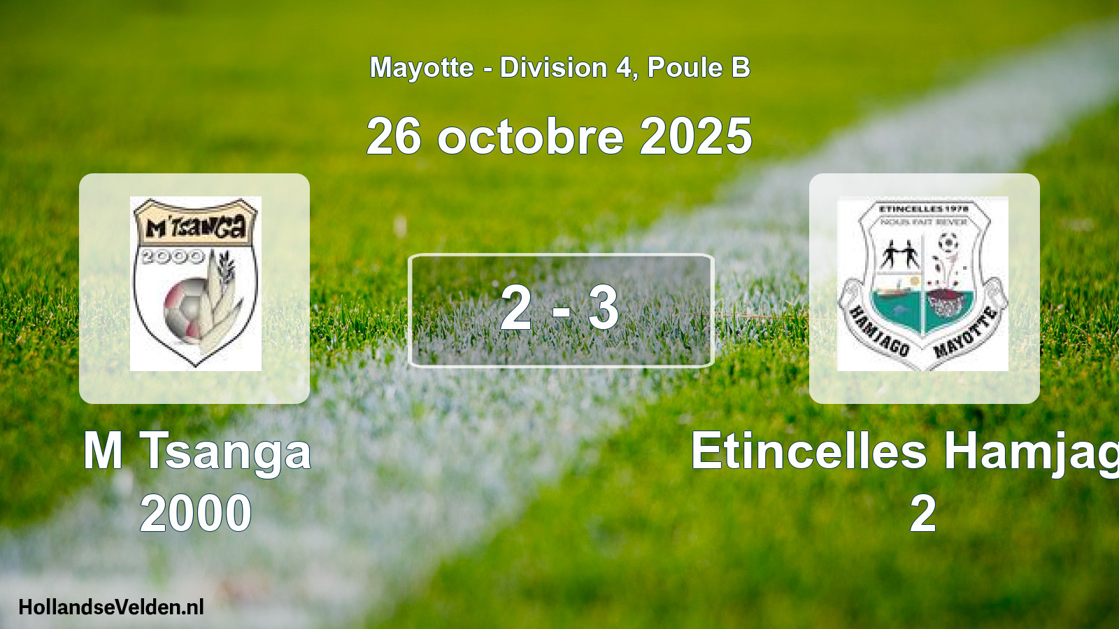 Gespeelde wedstrijd: M Tsanga 2000 - Etincelles Hamjago 2 2 - 3 (26 oktober 2025)