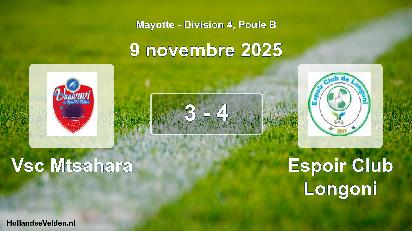 Match joué: Vsc Mtsahara - Espoir Club Longoni 3 - 4 (9 novembre 2025)