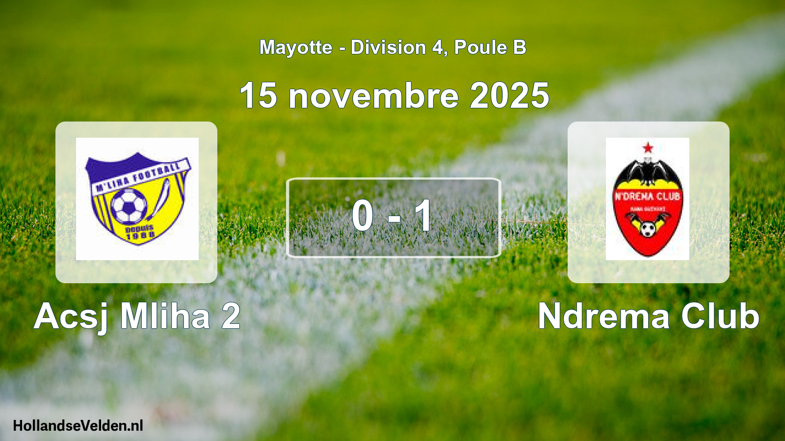 Match joué: Acsj Mliha 2 - Ndrema Club 0 - 1 (15 novembre 2025)