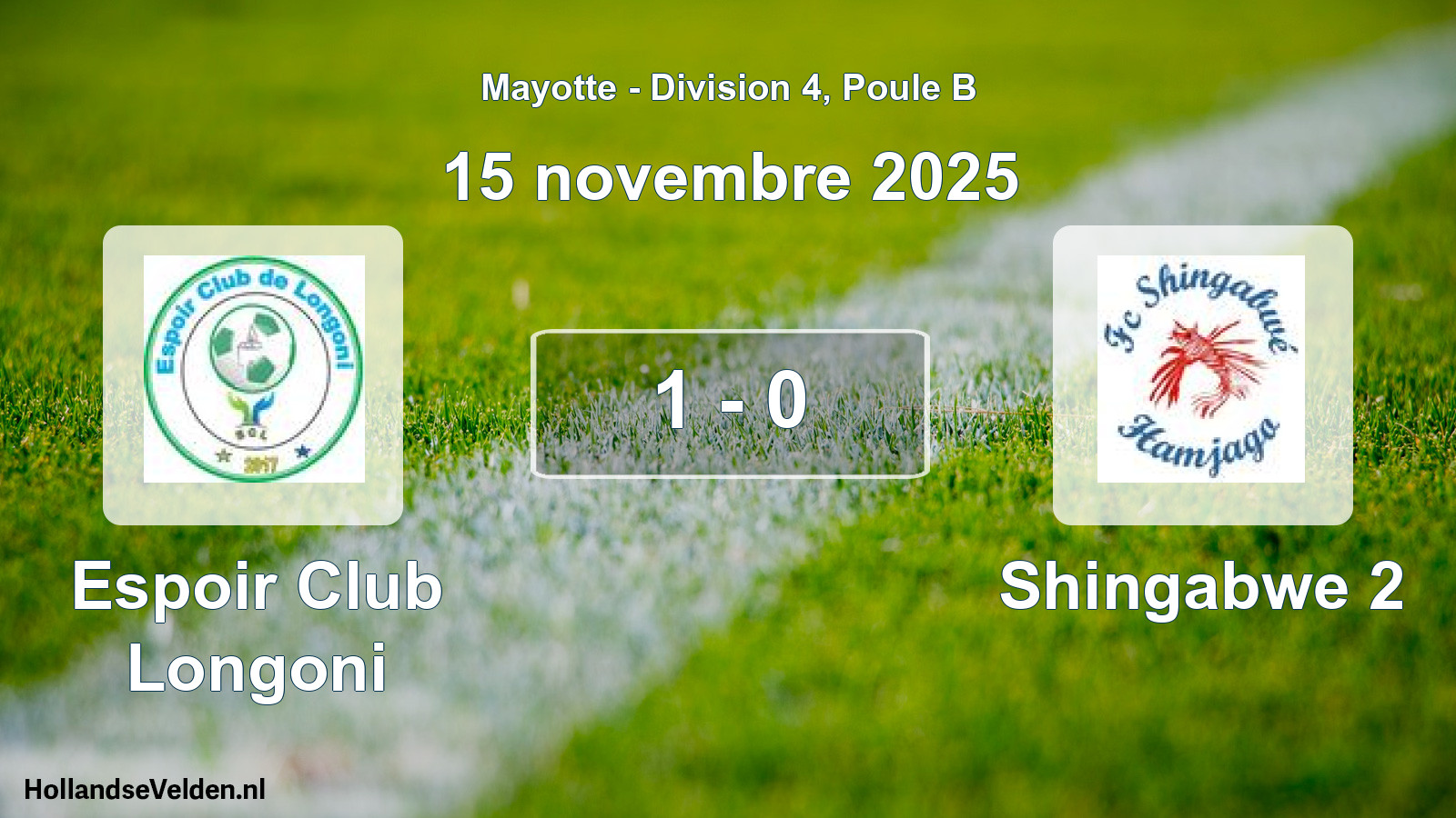 Match joué: Espoir Club Longoni - Shingabwe 2 1 - 0 (15 novembre 2025)