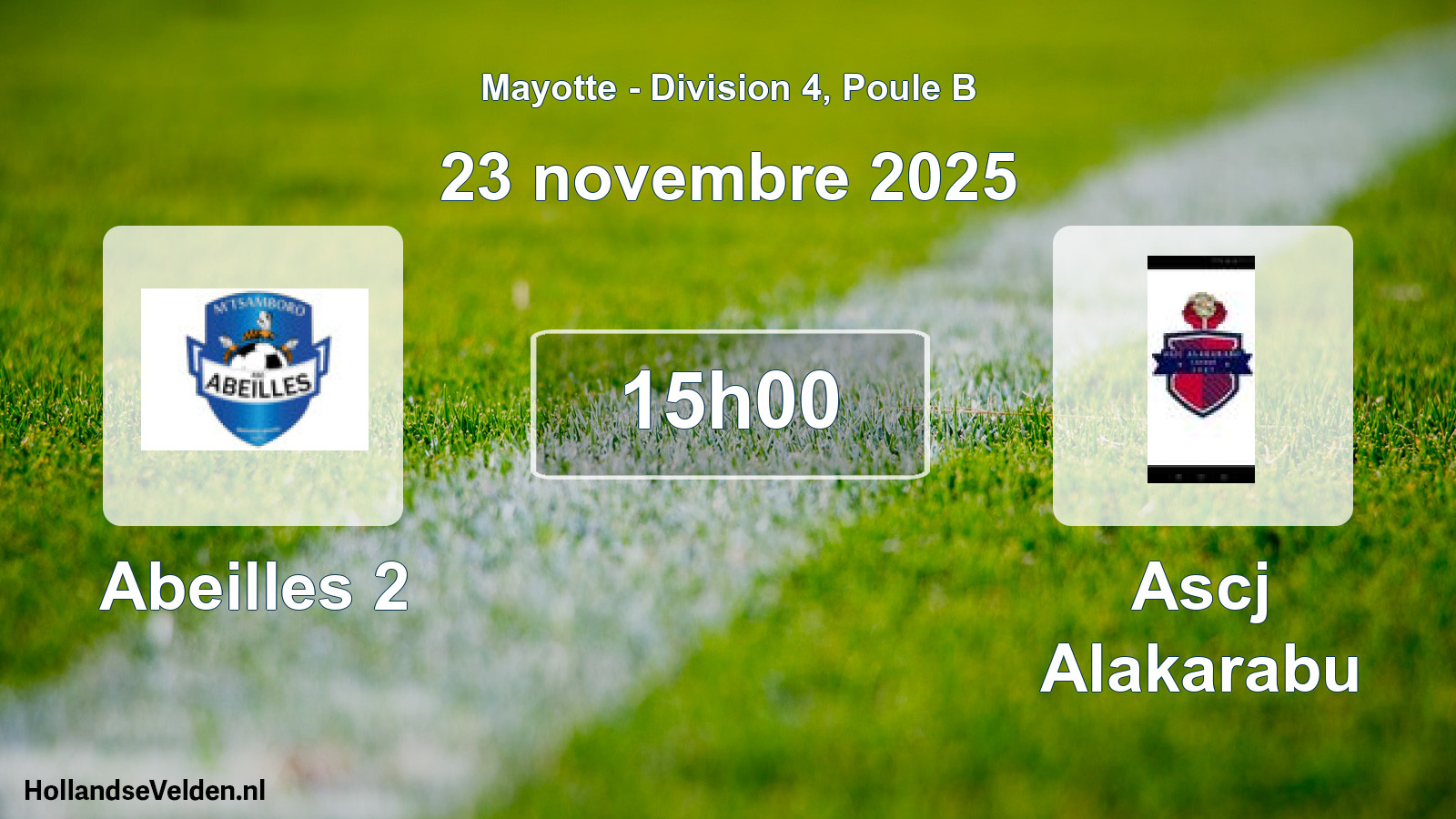 Geplande wedstrijd: Abeilles 2 - Ascj Alakarabu (23 november 2025)
