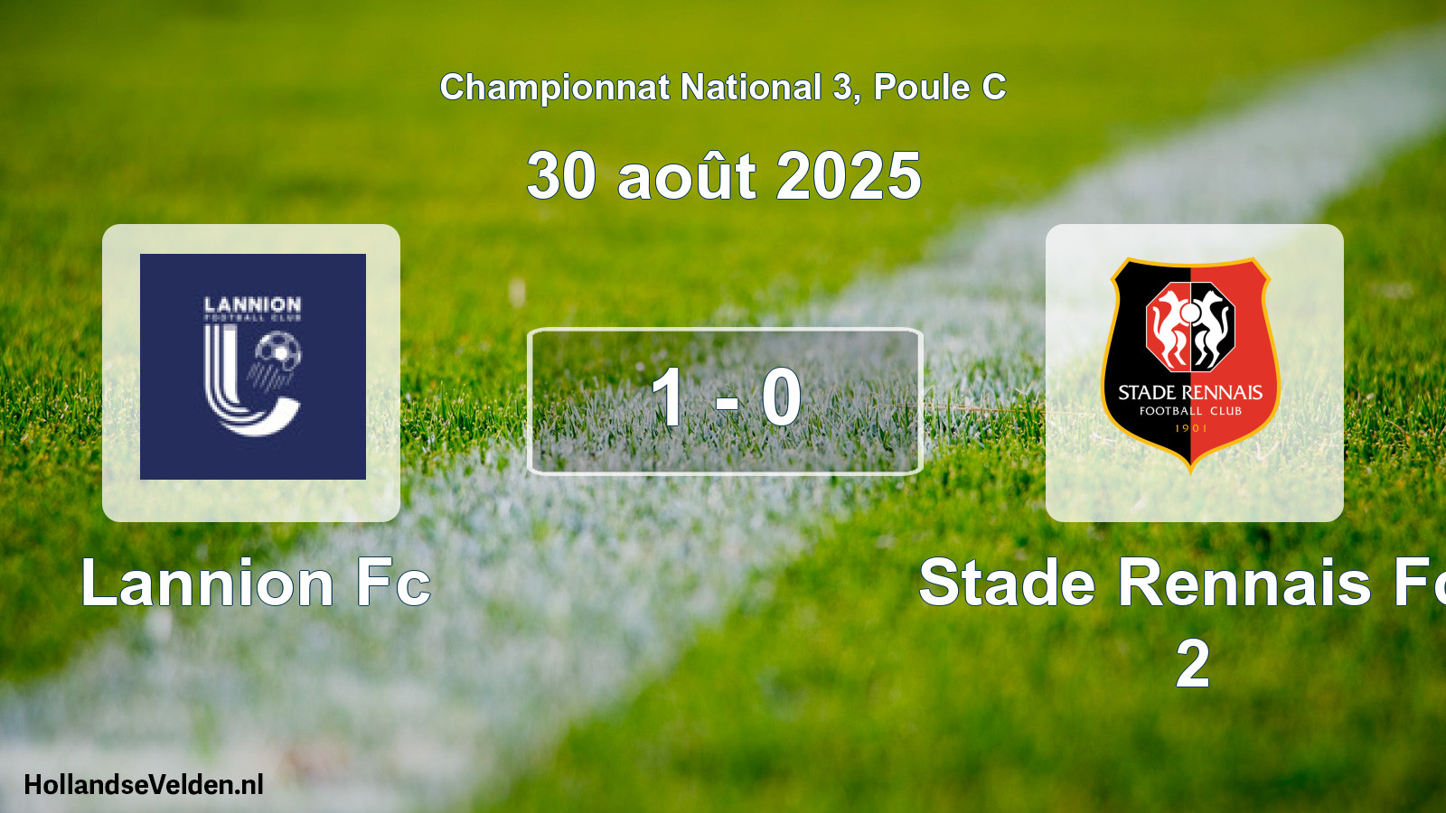 Gespeelde wedstrijd: Lannion Fc - Stade Rennais Fc 2 1 - 0 (30 août 2025)