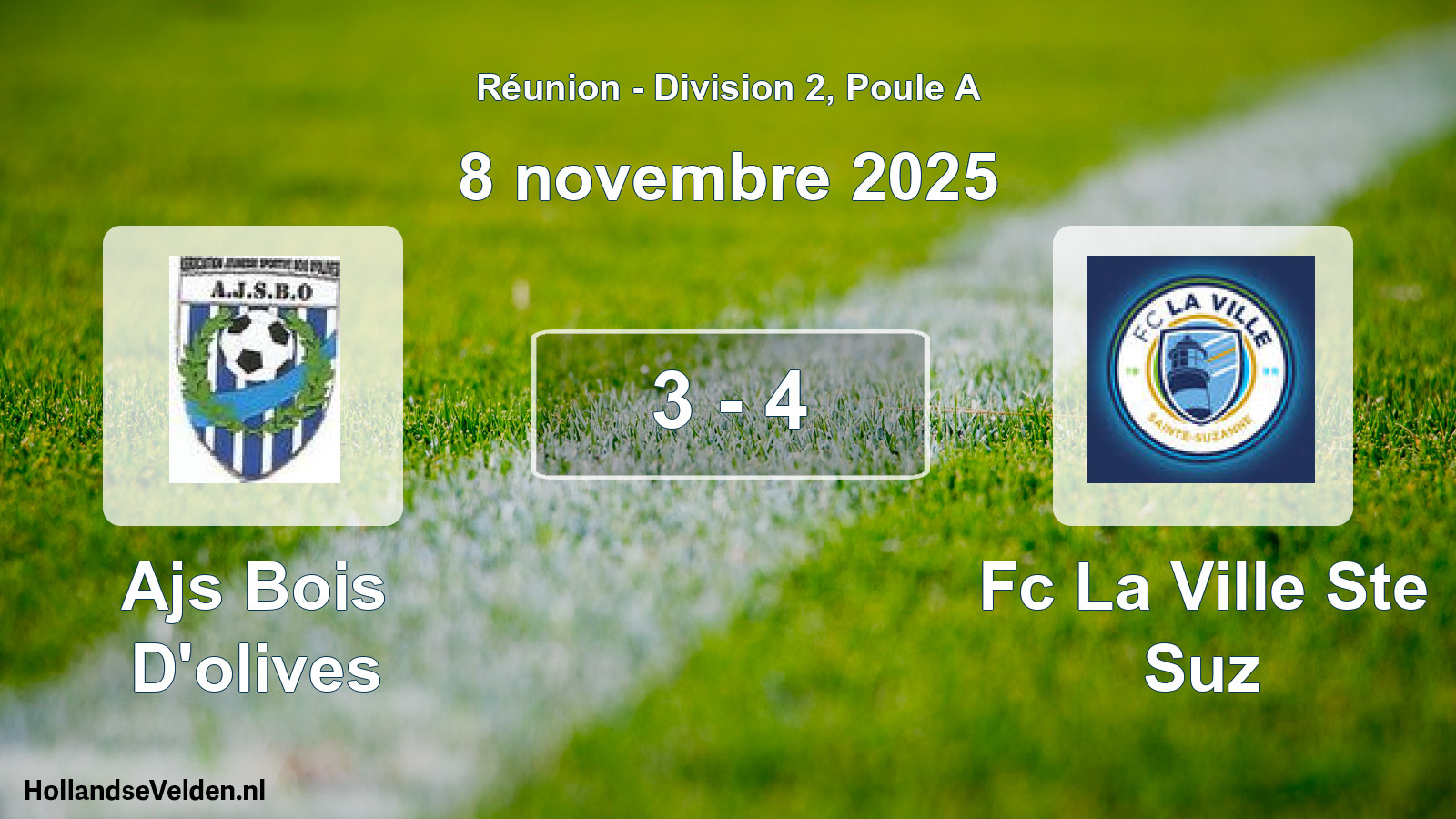 Gespeelde wedstrijd: Ajs Bois D'olives - Fc La Ville Ste Suz 3 - 4 (8 november 2025)